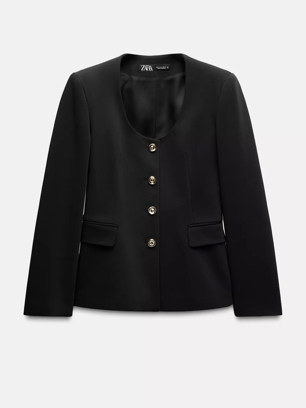 Zara Black Round-Neck Buttoned Blazer Jacket